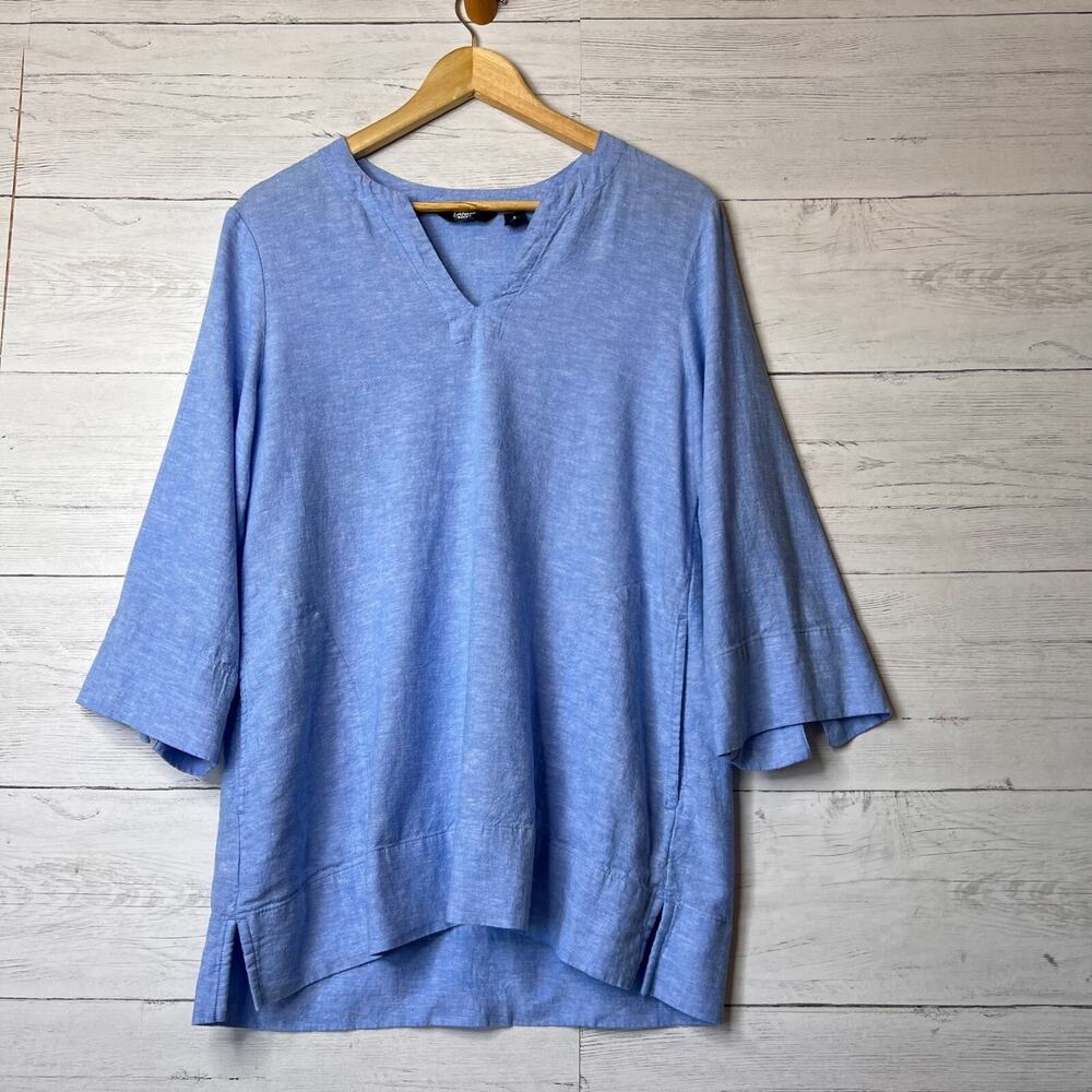 Lands End Tunic Womens SZ Small Light Blue Linen Blend Lagenlook Pockets Travel